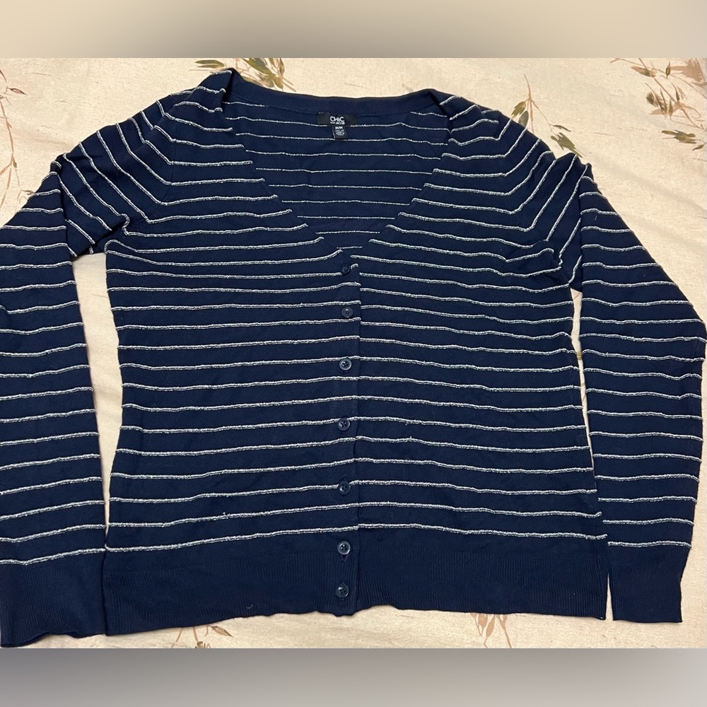 Gold lined Navy cardigan EUC